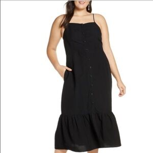 SOMETHING NAVY Button-up Midi Sundress In Black